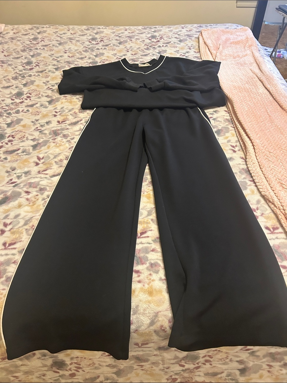 Impressions Black Wide-Leg Pants and Matching Top with White Trim